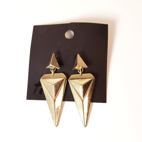 Vintage Y2K H&M Geometric Silver Tone Dangle Drop Earrings Triangle Design - Picture 1 of 5